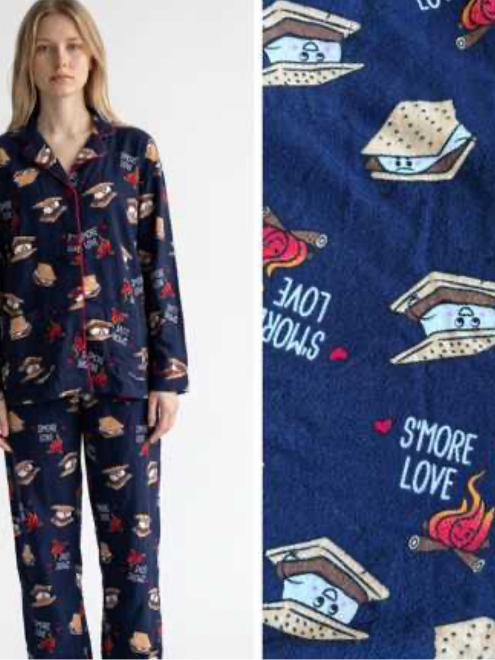P.J. Salvage Navy S’more Love Novelty Print S’Mores Cozy Flannel PJ Set Size 3X
